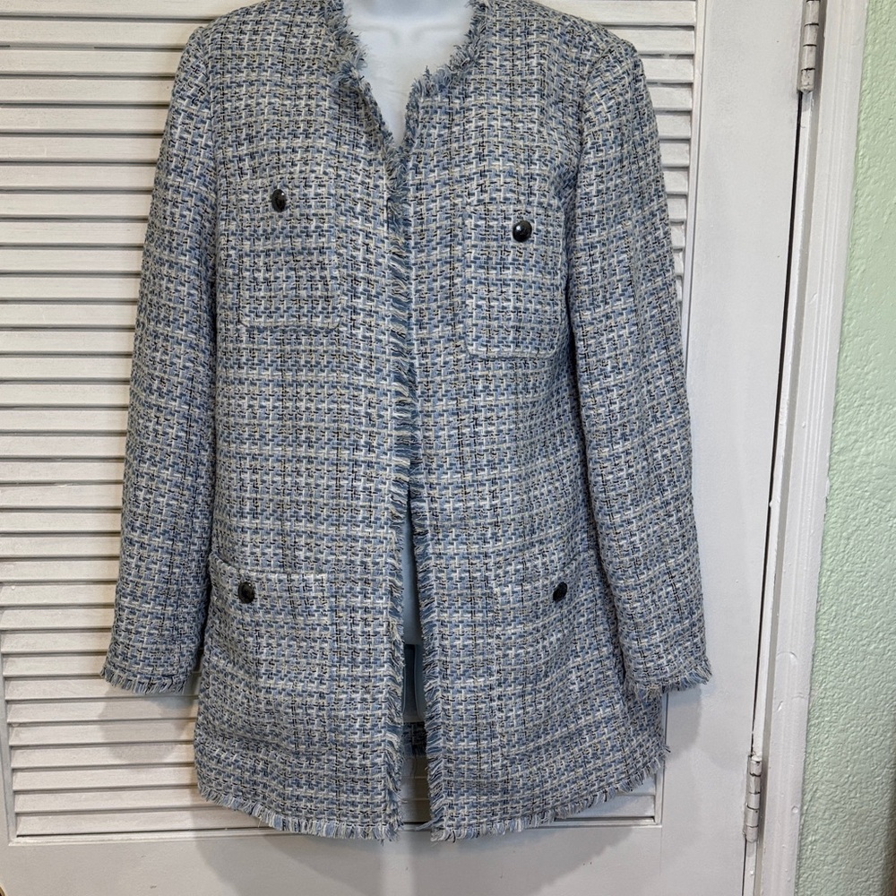 Elie Tahari Women's Blue and White Tweed Blazer